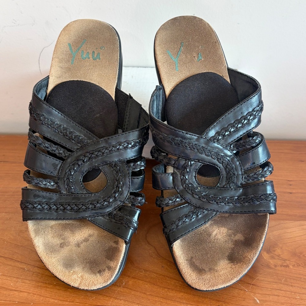 Yuu Jordan Black Braided Wedge Slide Sandals Women 7M BTS15-10317-177-79